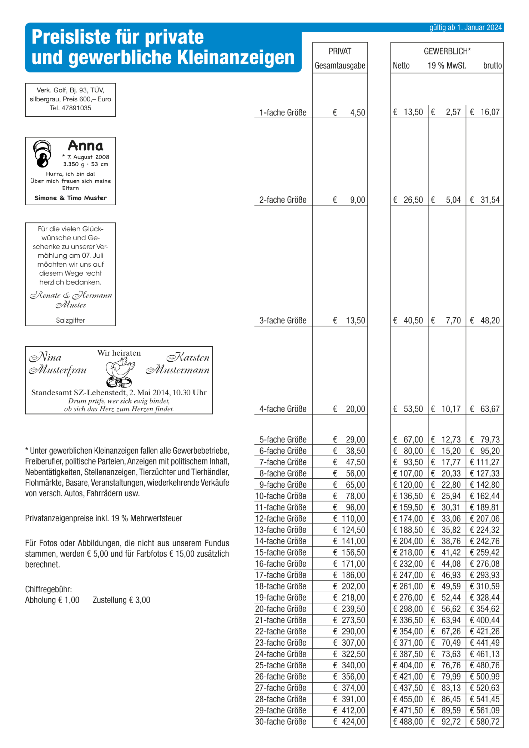 Preisliste Kleinanzeigen Salzgitter Wochenblatt